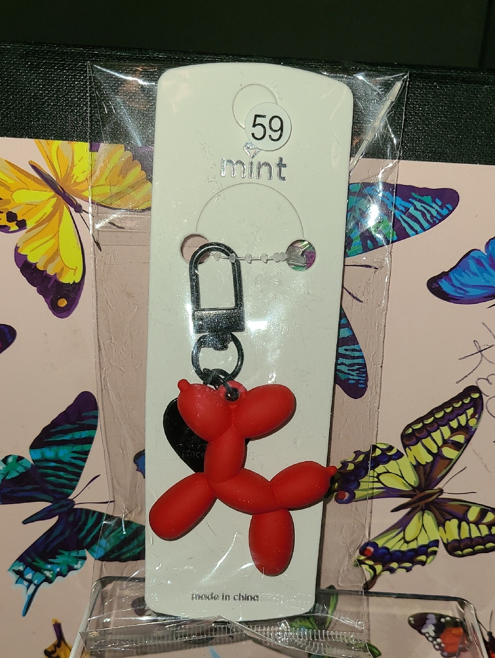 Mint Red Balloon Dog Keychain Charm for Kids Accessories